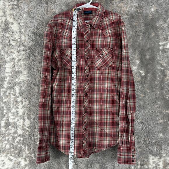 Kuhl Sz S Plaid Cotton Blend Casual Snap Button Top Red Long Sleeve Pocket - Picture 3 of 10